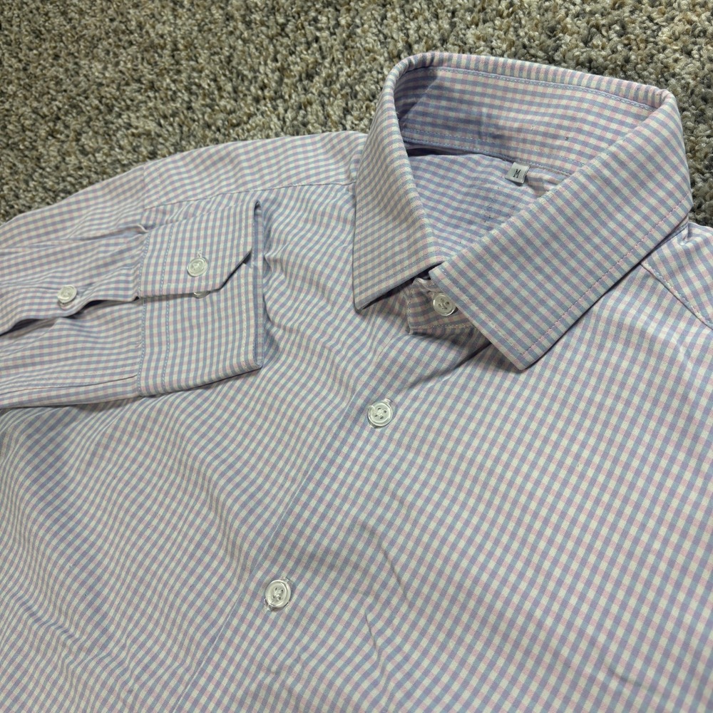 State and Liberty Mens M Button Up Shirt Purple Gingham Performance Athletic Fit